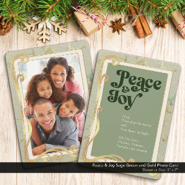 Peace & Joy Sage Grönt och Guld Photo Card Julkort