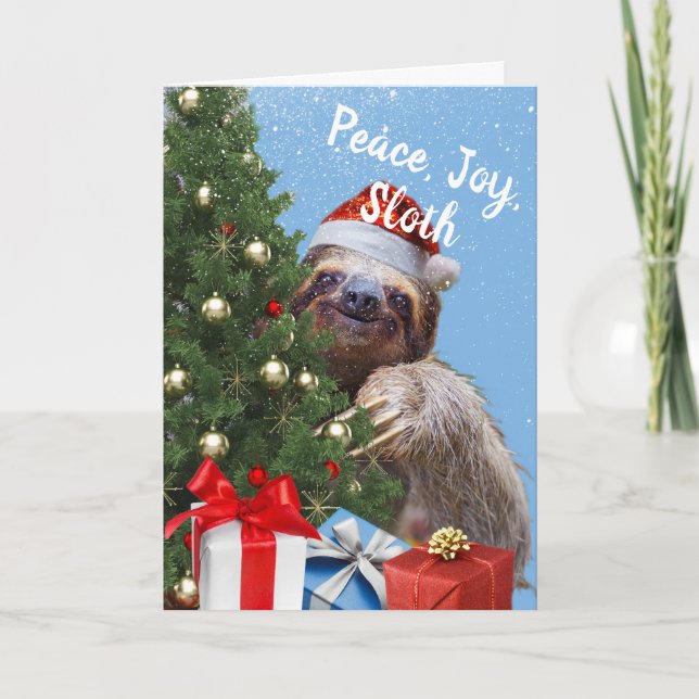 Peace Joy Sloth, Julslottet i Santa Hat Card Helgkort (Framsida)