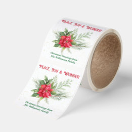 Peace Joy & Wonder Red Poinsettia Christmas Fyrkantigt Klistermärke