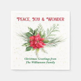 Peace Joy & Wonder Red Poinsettia Christmas Pappersservett