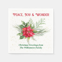 Peace Joy & Wonder Red Poinsettia Christmas Pappersservett