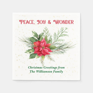 Peace Joy & Wonder Red Poinsettia Christmas Pappersservett