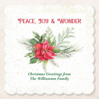Peace Joy & Wonder Red Poinsettia Christmas Underlägg Papper