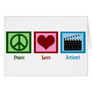 Peace Kärlek Action! Filmbesättningskort Hälsningskort