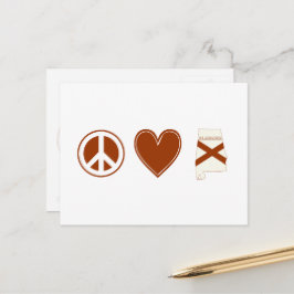 Peace Kärlek Alabama Karta Shaped Statlig flagga R Vykort