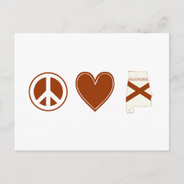 Peace Kärlek Alabama Karta Shaped Statlig flagga R Vykort