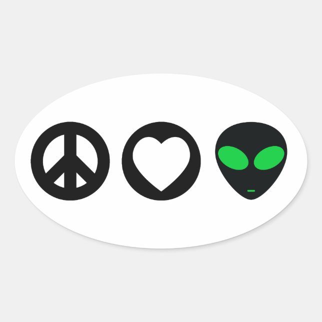 Peace Kärlek Alien Ovalt Klistermärke (Framsida)