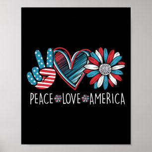 Peace Kärlek America Daisy 4:e juli Patriotic US A Poster
