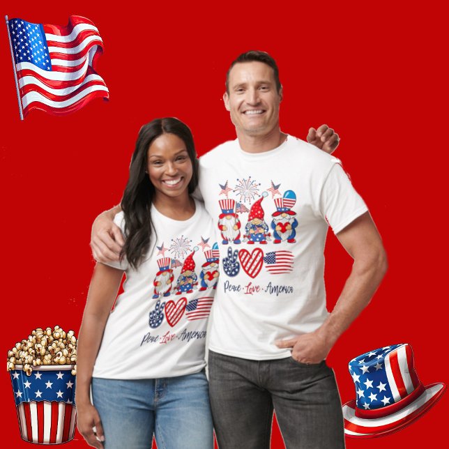 Peace Kärlek America Independence Patriotic Gnomes T Shirt (Peace Love America Independence Patriotic Gnomes T-Shirt)