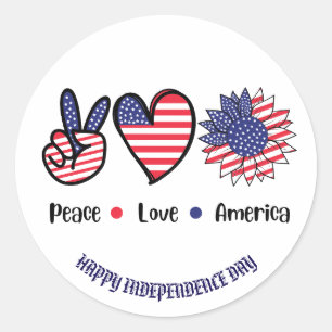 "Peace Kärlek America" Patriotic Symbols Anpassnin Runt Klistermärke