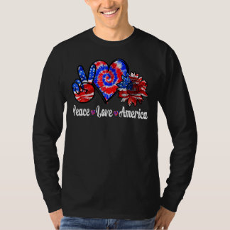 Peace Kärlek America Solros Patriotic Tie Dye 4:e T Shirt