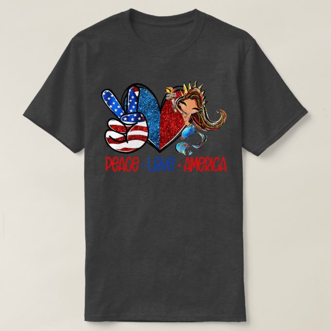 Peace Kärlek America US Flagga American Sjöjungfru T Shirt (Design framsida)