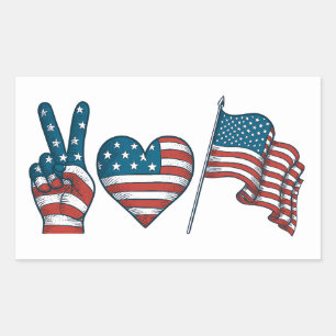 Peace Kärlek American Flagga Rektangulärt Klistermärke