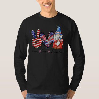 Peace Kärlek American Gnomes USA flagga 4 juli Wo T Shirt