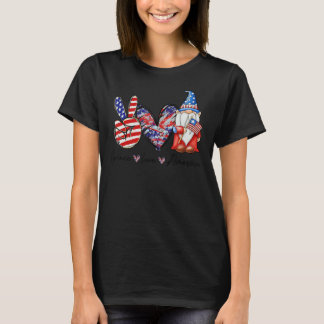 Peace Kärlek American Gnomes USA flagga 4 juli Wo T Shirt