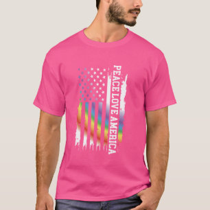 Peace Kärlek Amerika Förenade Stater Regnbåge w US T Shirt