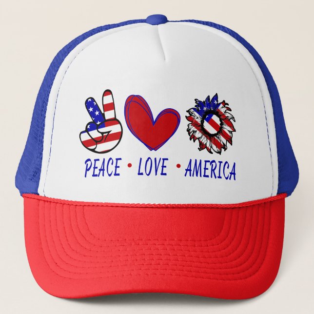 Peace Kärlek Amerika Patriotic Flagga Heart Sunblo Keps (Framsida)