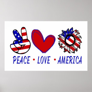 Peace Kärlek Amerika Patriotic Flagga Heart Sunblo Poster