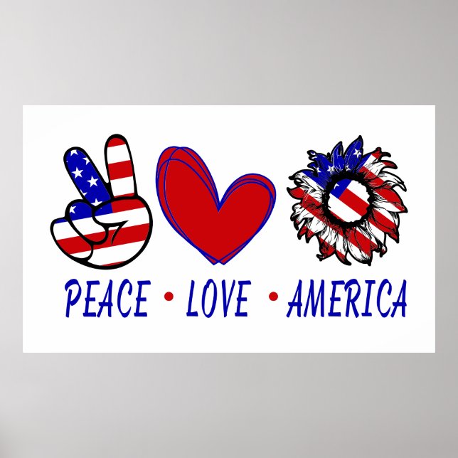 Peace Kärlek Amerika Patriotic Flagga Heart Sunblo Poster (Framsidan)