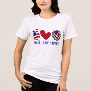 Peace Kärlek Amerika Patriotic Flagga Heart Sunblo T Shirt