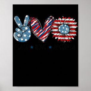 Peace Kärlek Amerika Solros USA flagga Patriotic Poster