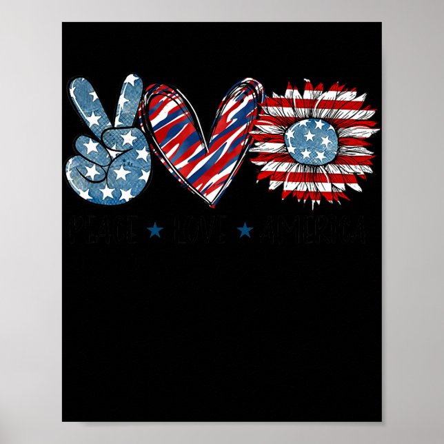Peace Kärlek Amerika Solros USA flagga Patriotic Poster (Framsidan)