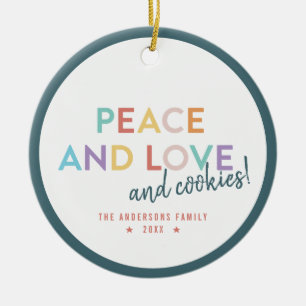 Peace Kärlek and Cookies Roligt Bright Rainbow Fär Julgransprydnad Keramik