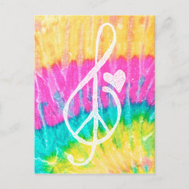Peace Kärlek and Music Note Tie Dye Heart Vykort