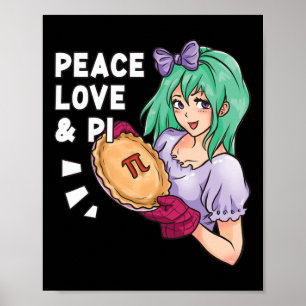 Peace Kärlek and Pi - 14:e pi Day Anime Math Poster