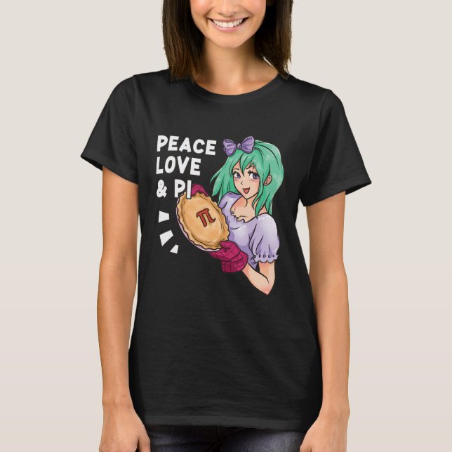 Peace Kärlek and Pi - 14:e pi Day Anime Math T Shirt (Framsida)