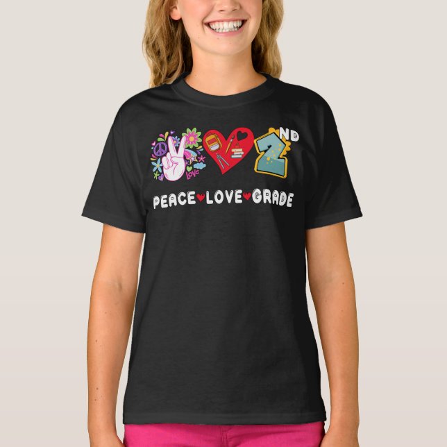 Peace Kärlek, andra Klass, andra Back to school, a T Shirt (Framsida)