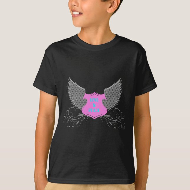 Peace Kärlek Angel Vingar Design T Shirt (Framsida)