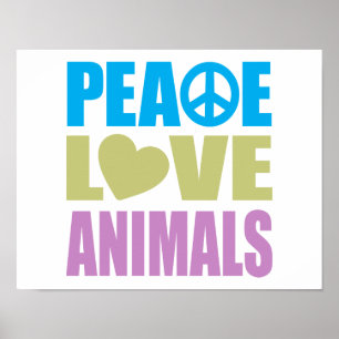 Peace Kärlek Animals Poster