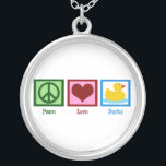 Peace Kärlek Anka Silverpläterat Halsband<br><div class="desc">Ett fredstecken,  ett hjärta och ett sött anka. I kärlek söt anka ger.</div>