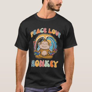 Peace Kärlek-apan Hippie Yoga Primat Meditation T Shirt