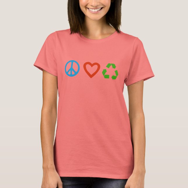 Peace Kärlek Återvinna T-Shirt - många färg & stil (Framsida)