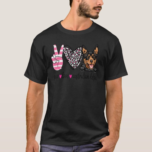 Peace Kärlek Australian Kelpie Hund T Shirt (Framsida)