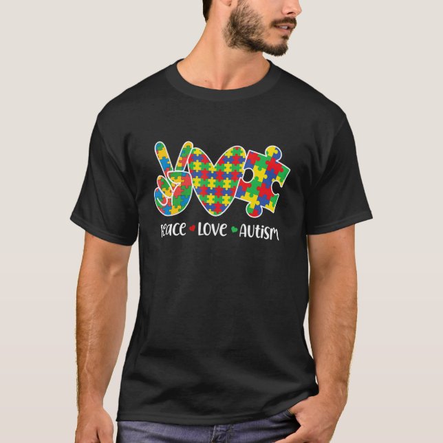 Peace Kärlek Autism Awareness Month Acceptance Puz T Shirt (Framsida)