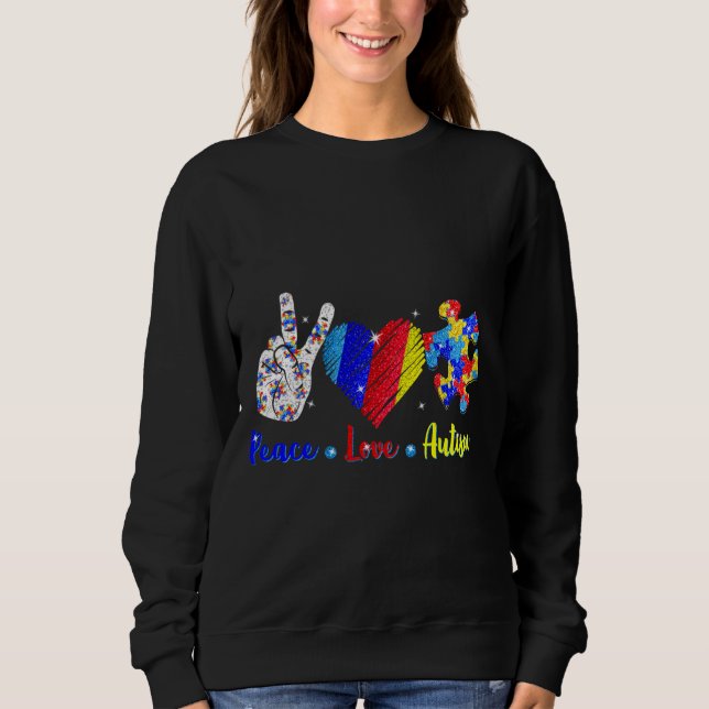 Peace Kärlek Autism Awareness Puzzle Ribbon Manar  T Shirt (Framsida)