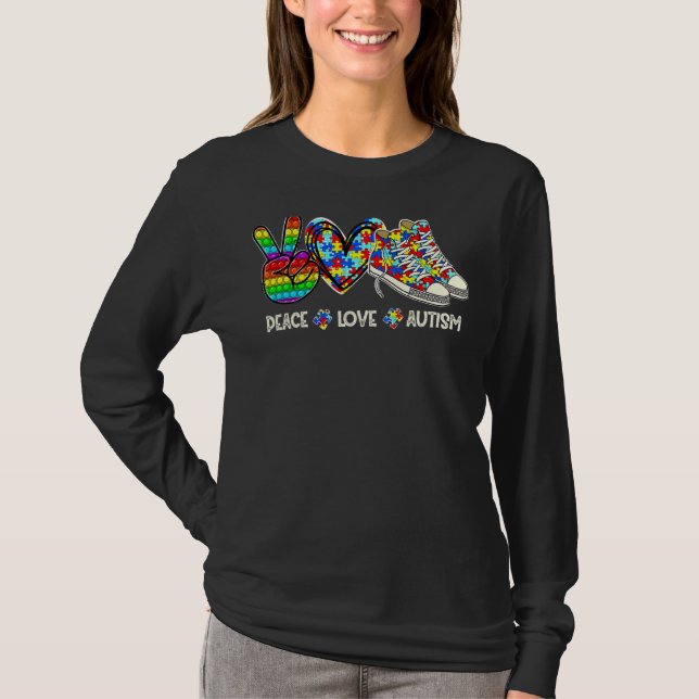 Peace Kärlek Autism Awareness Puzzle Shoes Fidget  T Shirt (Framsida)