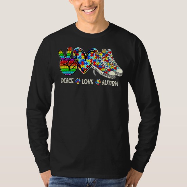 Peace Kärlek Autism Awareness Puzzle Shoes Fidget  T Shirt (Framsida)