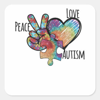 Peace Kärlek Autism Fyrkantigt Klistermärke