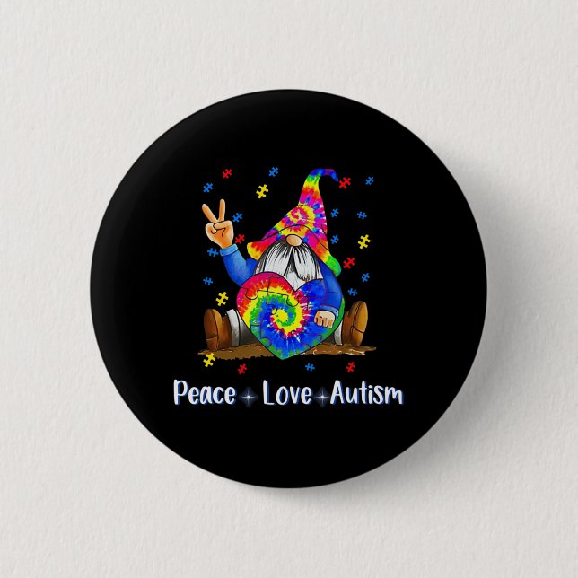 Peace Kärlek Autism Gnome Autism Tie Dye Autism Aw Knapp (Framsida)