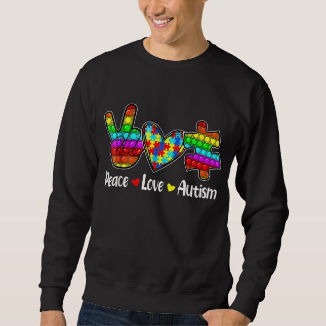 Peace Kärlek Autism Poppin Autism Awareness Month  Lång Ärmad Tröja (Framsida)