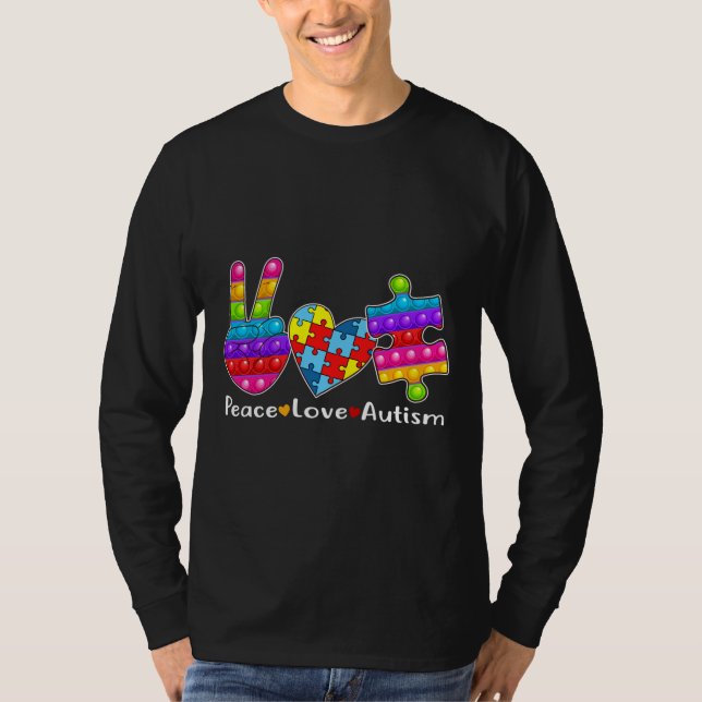 Peace Kärlek Autism Poppin Autism Awareness Month  T Shirt (Framsida)