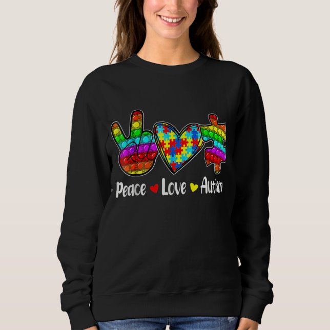 Peace Kärlek Autism Poppin Autism Awareness Month  T Shirt (Framsida)