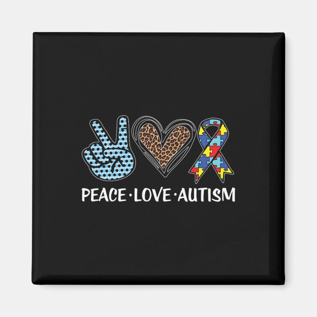 Peace Kärlek Autism Puzzle Biet Ribbon Autism Awar Magnet (Framsidan)