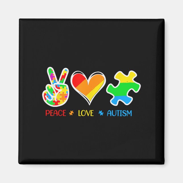 Peace Kärlek Autism Puzzle Biet Ribbon Autism Awar Magnet (Framsidan)