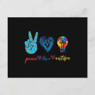 Peace Kärlek Autism Puzzle Ribbon Autism Awareness Vykort