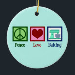 Peace Kärlek Baking Cute Teal Bakery jul Julgransprydnad Keramik<br><div class="desc">Peace Kärlek Baking. En söt bagerigåva till någon som äger en bageributik och kärlek söt bakade varor.</div>